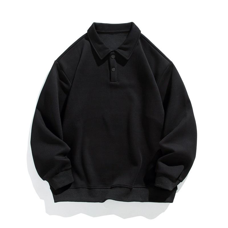 Herrenpullover aus Baumwolle mit Polokragen in Tiefschwarz – eleganter Langarmstil für Männer